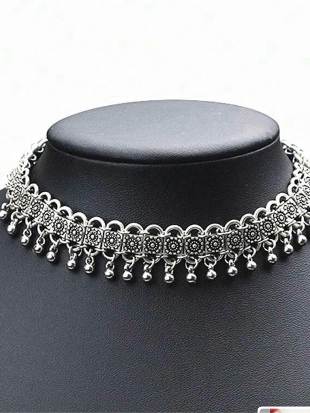 Bohemian Silver Tone Beaded Choker Necklace - Women's Jewelry - Picture 3 of 3